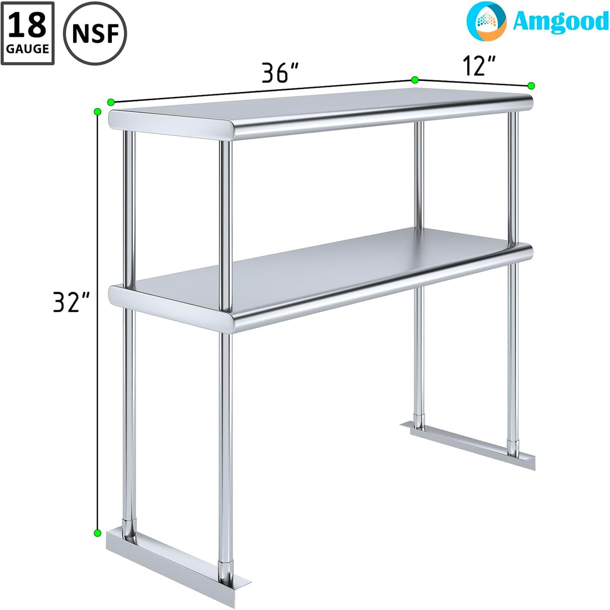 AmGood 36 in. Long x 12 in. Deep Double Tier Overshelf - Stainless Steel Tabl...