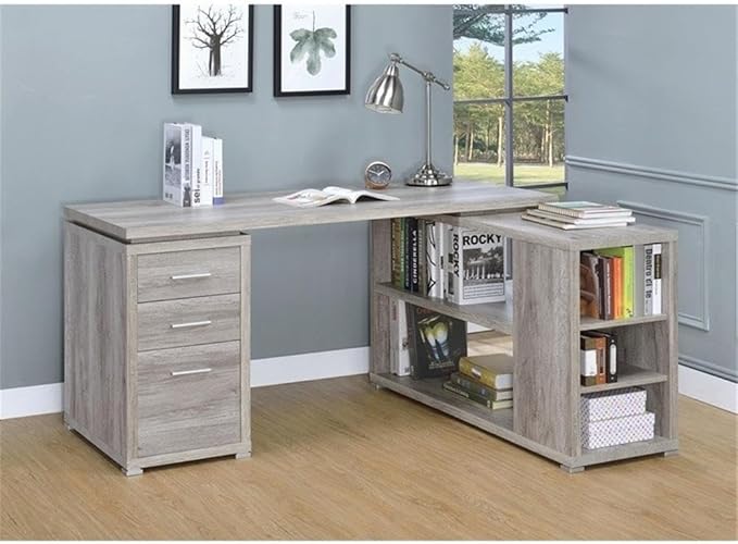 Pemberly Row L Shape Corner Storage Desk in Grey Driftwood, Letter/Legal File - Image 2