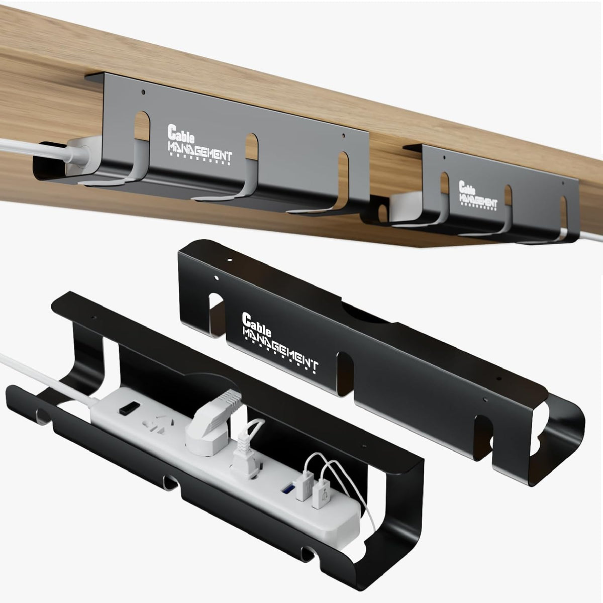 Under Desk Cable Management Tray, 2-Pack 16" Cable Raceway