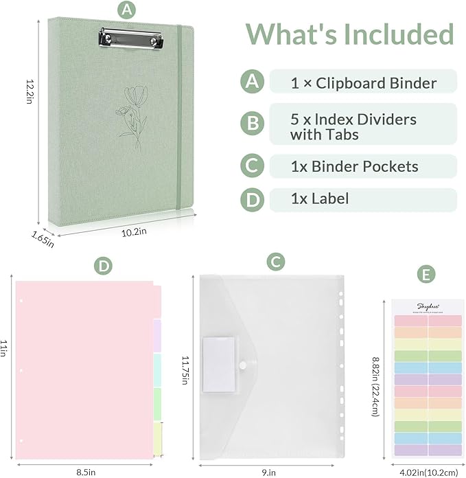 SKYDUE Clipboard Binder with Dividers, 1 Inch Linen 3 Ring Binder with - Image 3