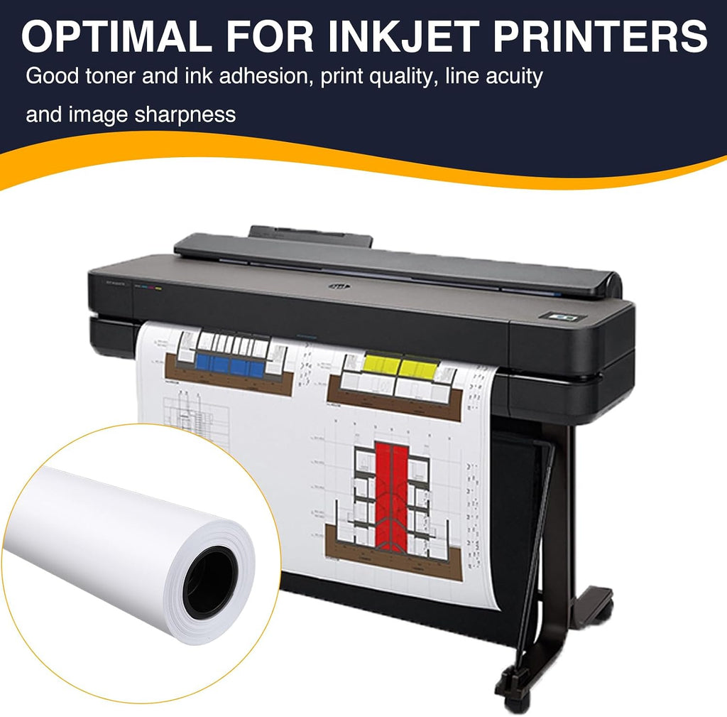 VOISEN Wide Format Paper,4 Rolls Plotter Paper 24 In x 150 Ft, CAD Bond Rolls,20lb,Bond Paper on 2" Core for CAD Printing on Wide Format Ink Jet Printers