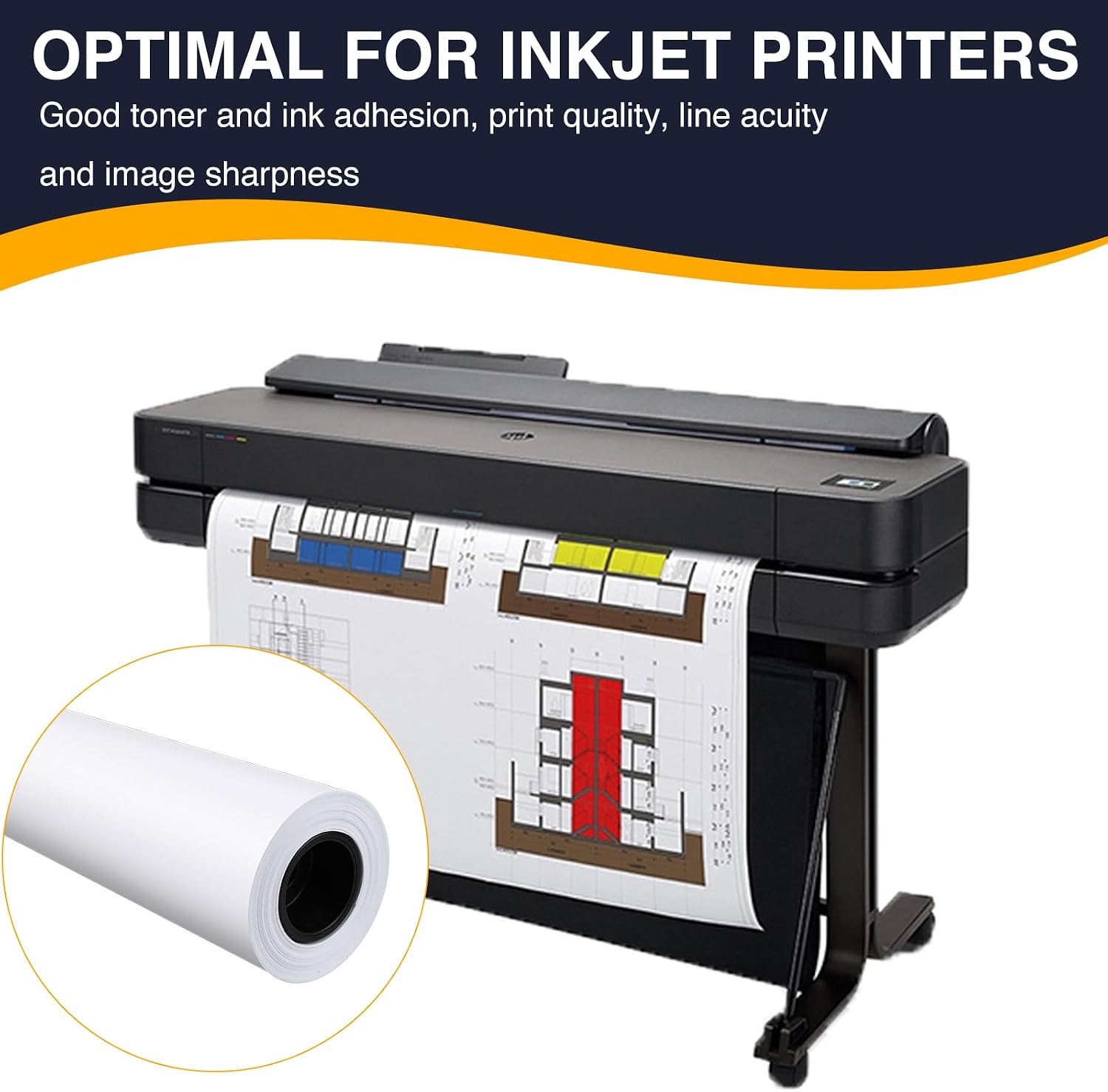 VOISEN Wide Format Paper,4 Rolls Plotter Paper 24 In x 150 Ft, CAD Bond Rolls,20lb,Bond Paper on 2" Core for CAD Printing on Wide Format Ink Jet Printers