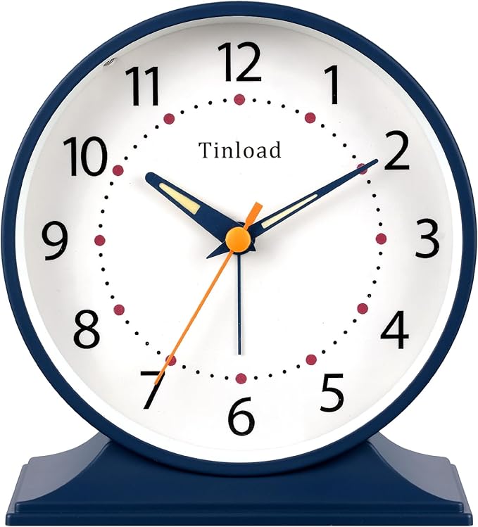 Tinload 4.5" Antique Retro Analog Alarm Clock, Small Silent Bedside Desk Clock by Tinload