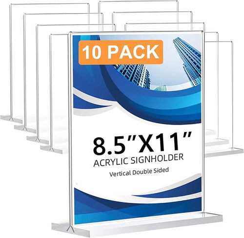 10 Pack Acrylic Sign Holder 8.5 x 11, Double-Sided Clear Sign Holder Plastic by DECOHOBO