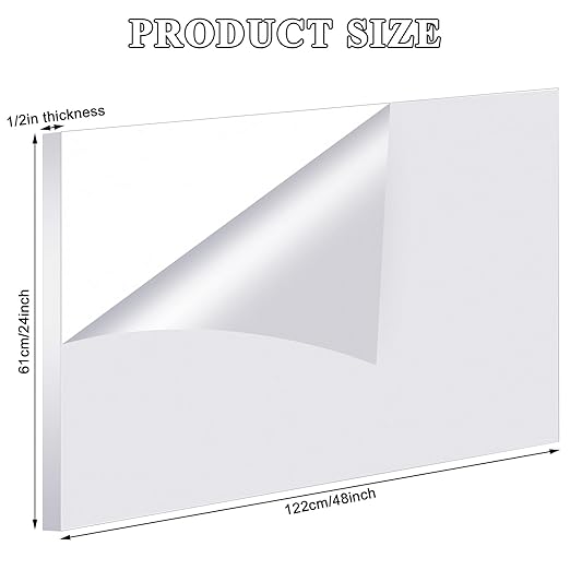 Roowest 1 Pcs 24 x 48 Inch, 1/2 Inch Thick Clear Acrylic Plexiglass Sheets - Image 2