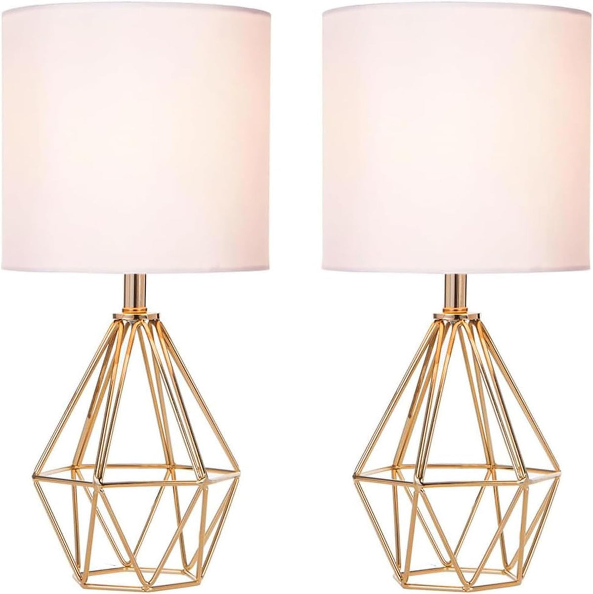Small Gold Table Lamp Set of 2, Bedside Nightstand Lamps with White Shade, Ho...