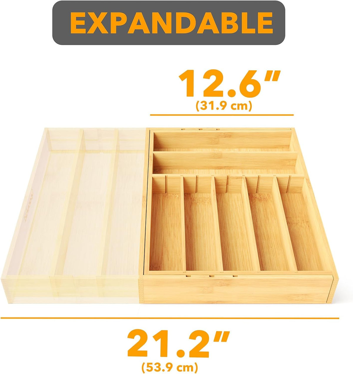 SpaceAid 2.5" High Bamboo Silverware Drawer Organizer with Labels, Kitch...