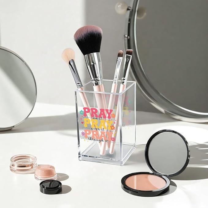 Vgrti Pray on it Pray through it Acrylic Cosmetic Pencil Pen Holder Cup - Image 3
