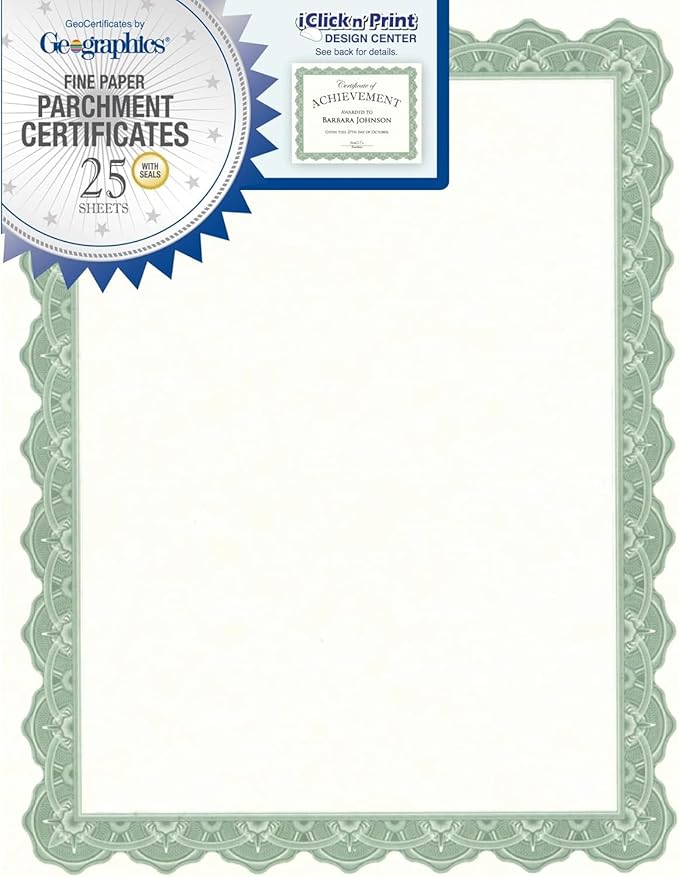 Geographics® 30% Recycled Blank Parchment Certificates, 8 1/2" x 11", Optima by Geographics