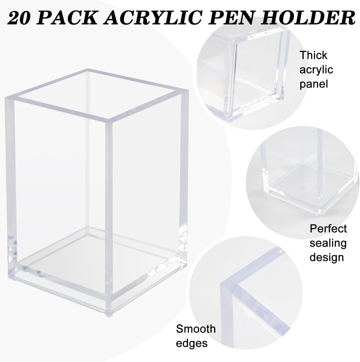 20 Pack Clear Acrylic Pen Holders For Desk, Pencil Cup Makeup Brush Holders