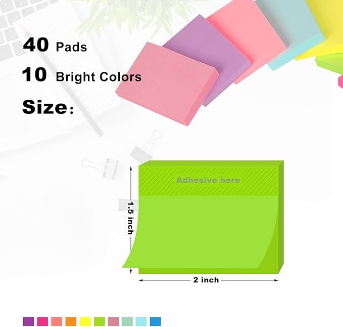 Mini Sticky Notes1.5x2 in Post, 10 Bright Colors Small Sticky Notes Pad Strong - Image 2
