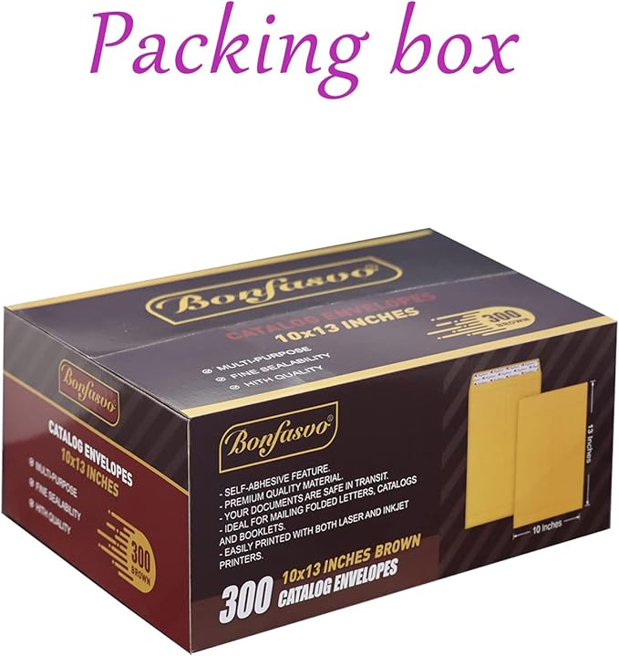Bonfasvo 300 Pack 10x13 Brown Catalog Envelopes Peel & Seal Security Mailing - Image 5