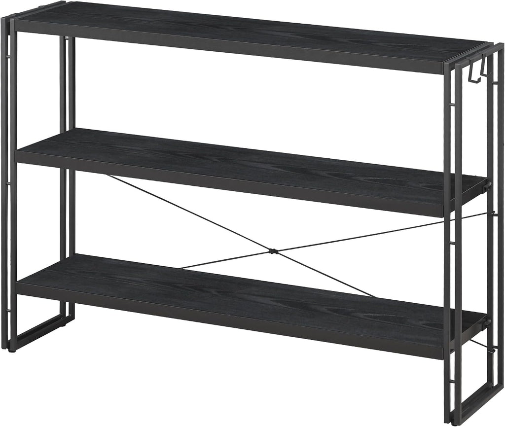 HCHQHS Bookshelf, 3-Tier Industrial Bookcase, Freestanding Horizontal