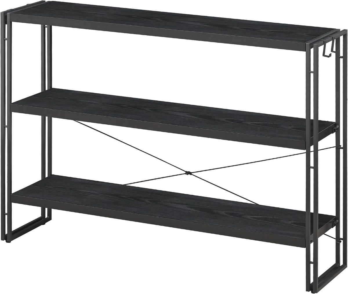 HCHQHS Bookshelf, 3-Tier Industrial Bookcase, Freestanding Horizontal