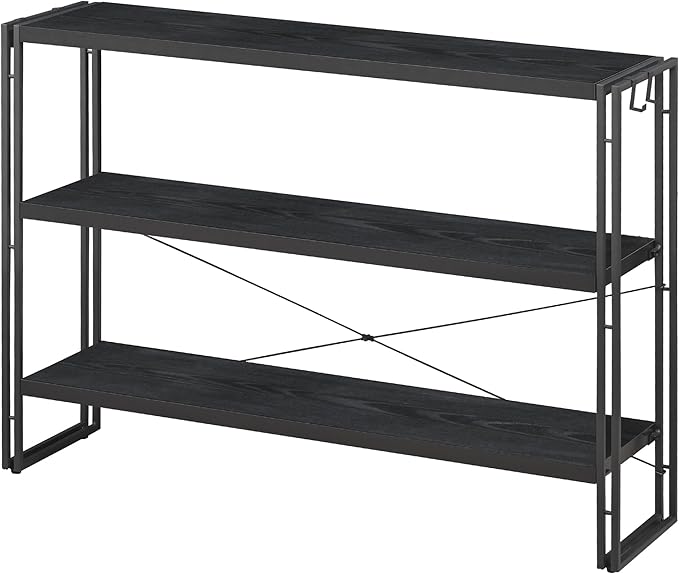 HCHQHS Bookshelf, 3-Tier Industrial Bookcase, Freestanding Horizontal by HCHQHS