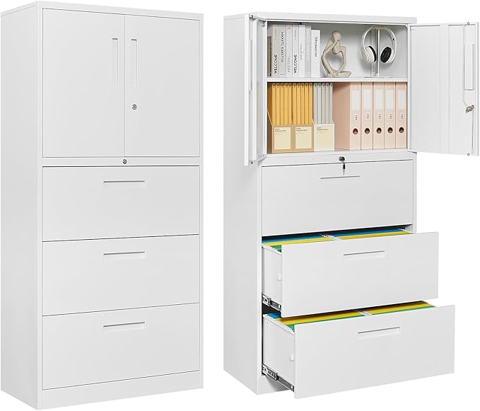 PEUKC 3-Drawer Metal File Cabinet, Lateral Vertical Filing Cabinets by PEUKC