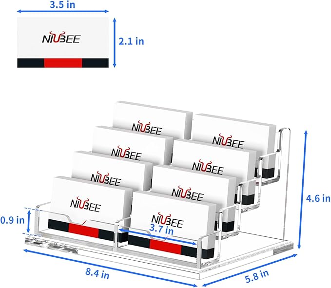 NIUBEE Clear Business Card Holder 4 Tier Acrylic Business Card Stand, 8 Slots - Image 2