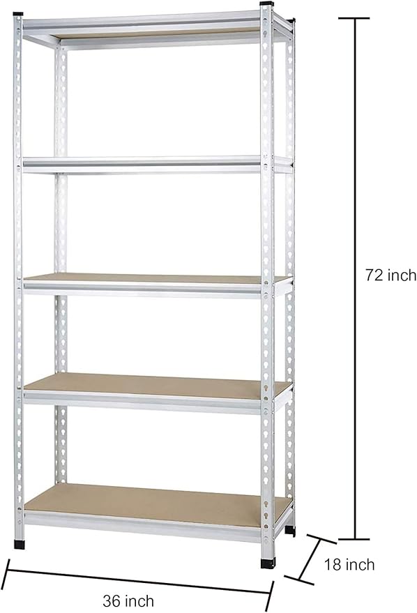 Amazon Basics Double Post Press Board 5 Tier Shelf 36 x 18 x 72, Aluminum | - Image 2