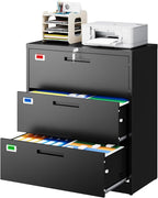 PEUKC 3 Drawer File Cabinet, Lateral Filing Cabinets - Image 3