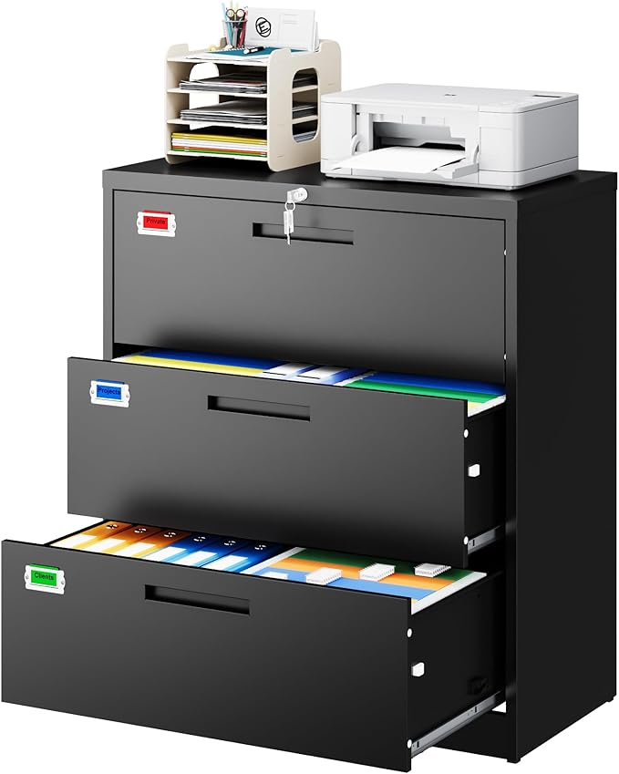 PEUKC 3 Drawer File Cabinet, Lateral Filing Cabinets - Image 3