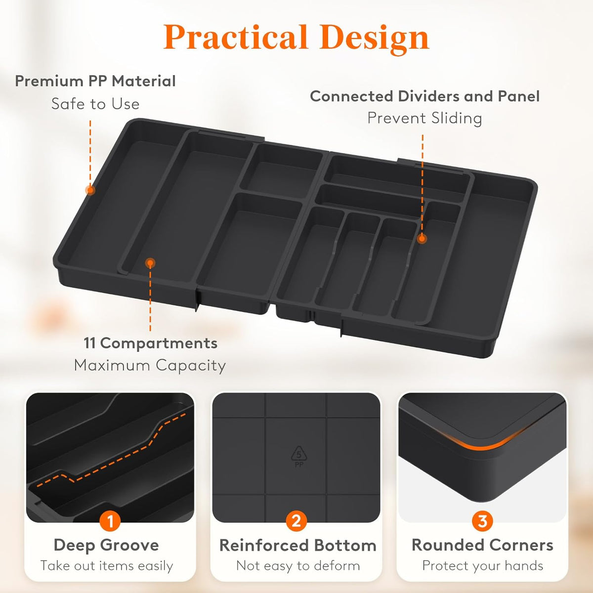 Lifewit Utensil Organizer for Kitchen Drawer, Expandable Cooking Tray