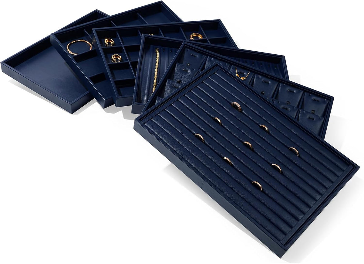 12-Grid PU Leather Jewelry Tray for Bracelet & Bangle Storage Blue