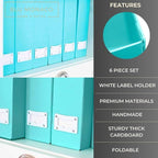 BLU MONACO Set of 6 Aqua Magazine File Holders | Foldable Magazine Storage Boxes - Image 5