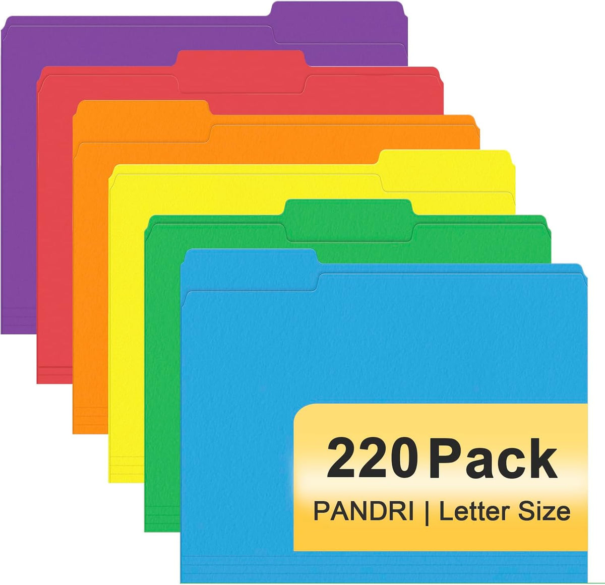 File Folder, PANDRI 220 Pack Colored File Folder, 1/3 Cut Tabs, Letter Size