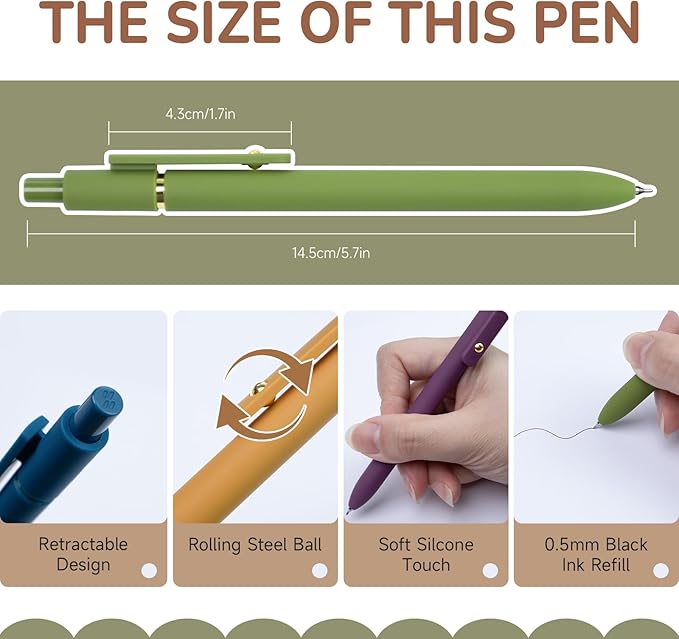 UIXJODO Gel Pens, 6 Pack Gold Retro 0.5mm Black Ink Pens Fine Point Smooth - Image 2