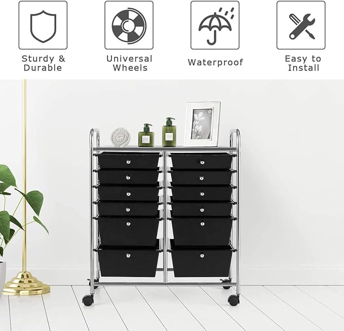 Giantex 12 Drawer Rolling Storage Cart Tools Scrapbook Paper Office School - Image 6