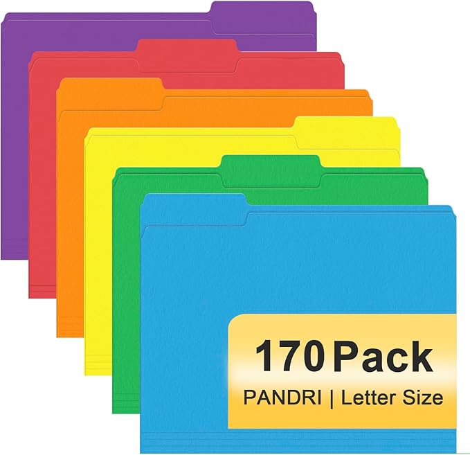 File Folder, PANDRI 170 Pack Colored File Folder, 1/3 Cut Tabs, Letter Size by PANDRI