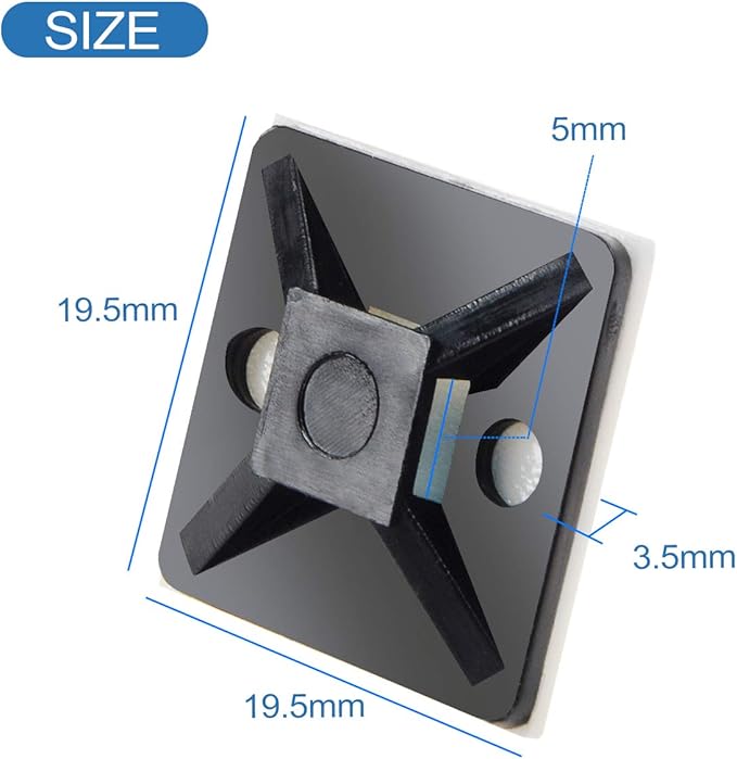 XHF 100 PCS 3/4" Black Self Adhesive Cable Zip Tie Mounts Wire Cable Clips - Image 3