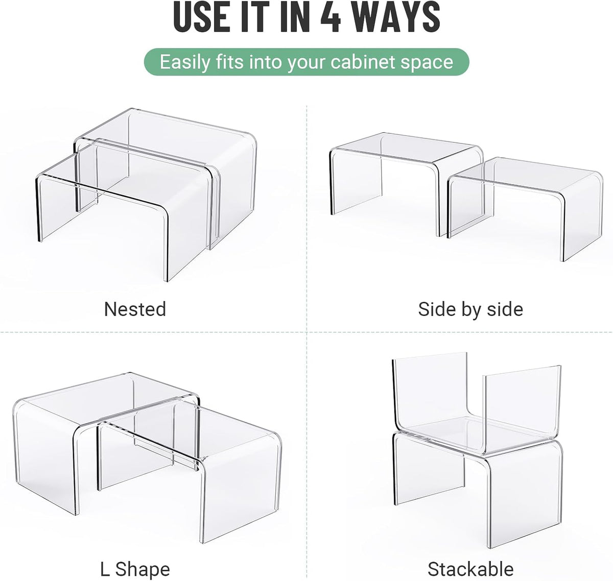 Bobomoment Clear Cabinet Organizer, Stackable Shelf Organizer Set of 2
