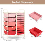 COSTWAY 15 Drawers Storage Cart, Mobile Tools Scrapbook Paper Organizer Cart - Image 3
