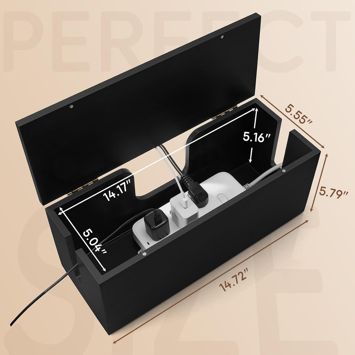 Large Cable Management Box - Wood Cable Organizer Box and Power Strip Box for...