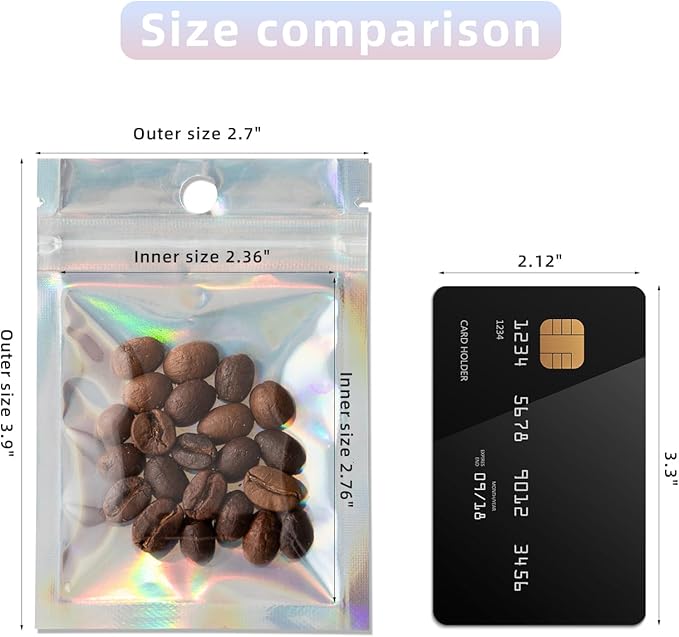 100Pcs Holographic Packaging Bags, 2.7x3.9 inch Resealable Foil Pouch Mylar - Image 2