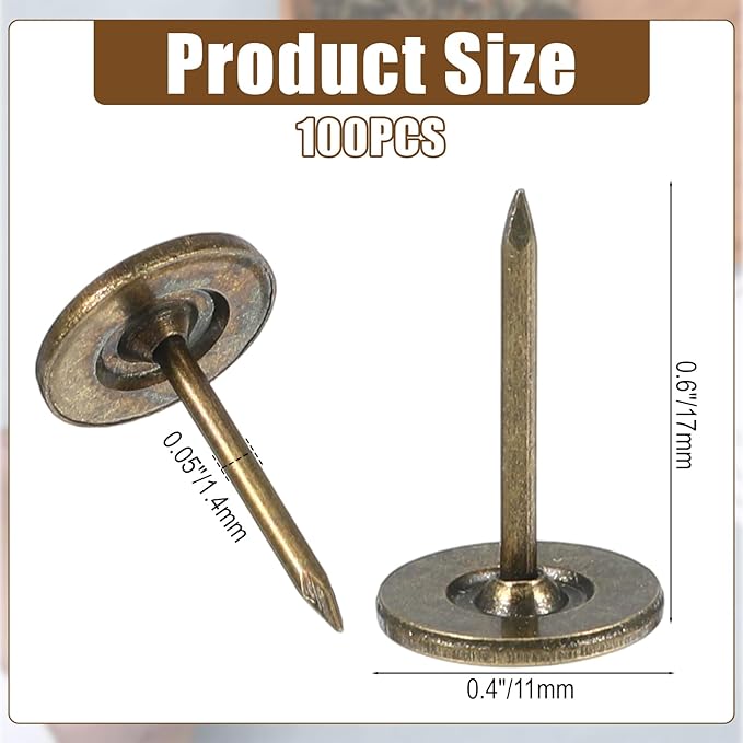 100 Pcs Heavy Duty Thumb Tacks, 7/16 Inch Flat Head Carpet Tacks, Decorative - Image 2