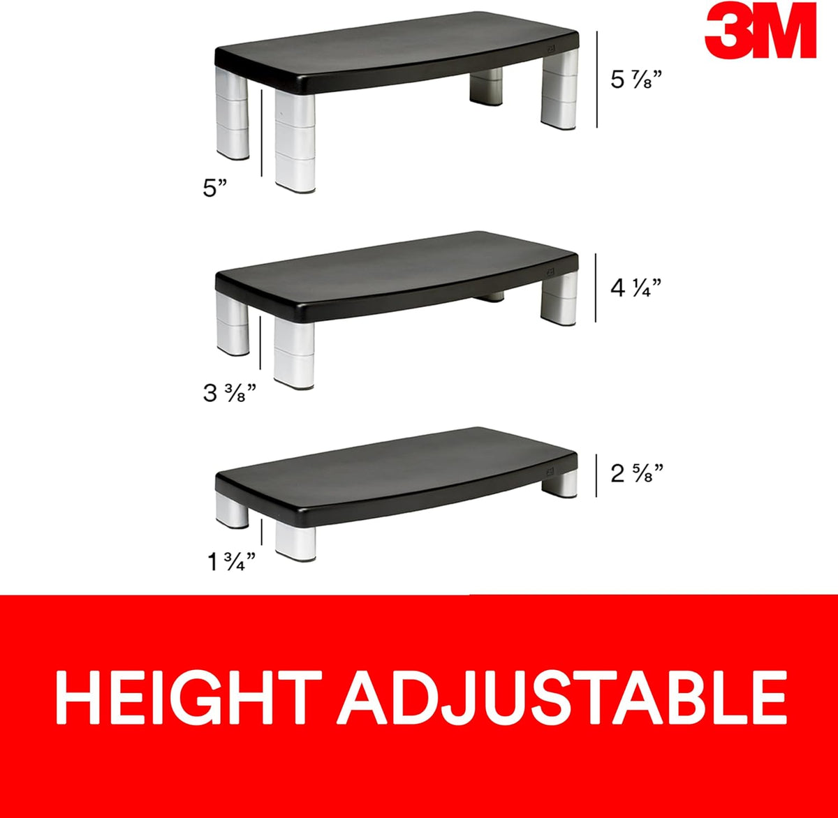 3M Extra Wide Adjustable Computer Monitor Stand, 20 in x 12 in
