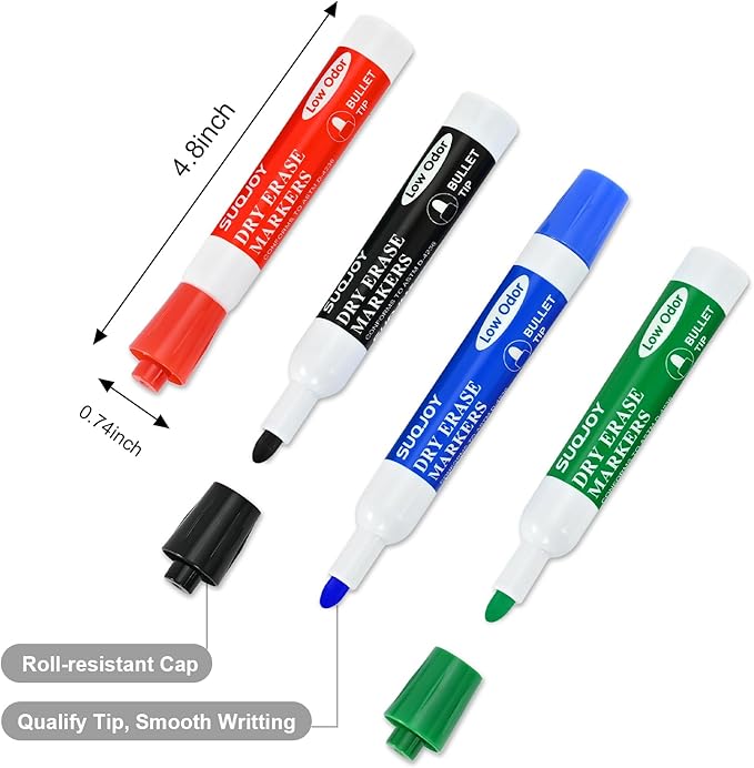 SUQJOY Dry Erase Markers, Bulletl Tip Whiteboard Markers, Low Odor Thick Dry - Image 3