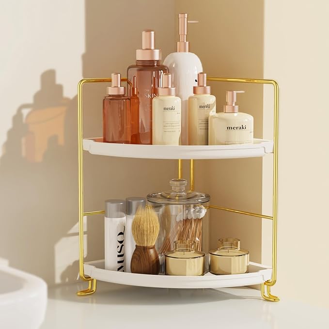 JANUS LiANG 2-Tier Corner Bathroom Countertop Organizer, Tiny Counter Corner - Image 5