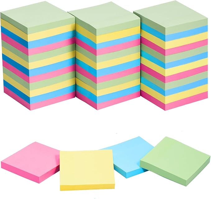 HappyHapi Sticky Notes 3x3 Inches Bulk 36 Pack 3600 Sheets Colored Self-Stick by Happyhapi