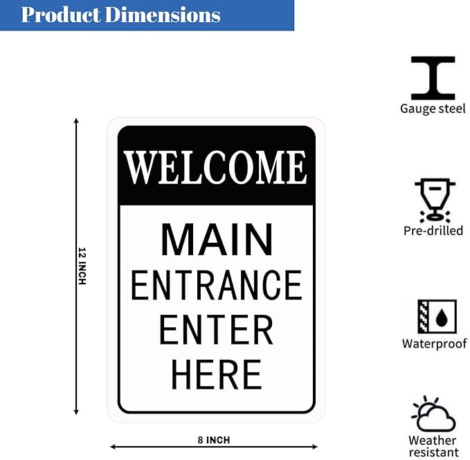HBXNZ Main Entrance Enter Here Sign Security Street Road Metal Tin Sign Wall - Image 2