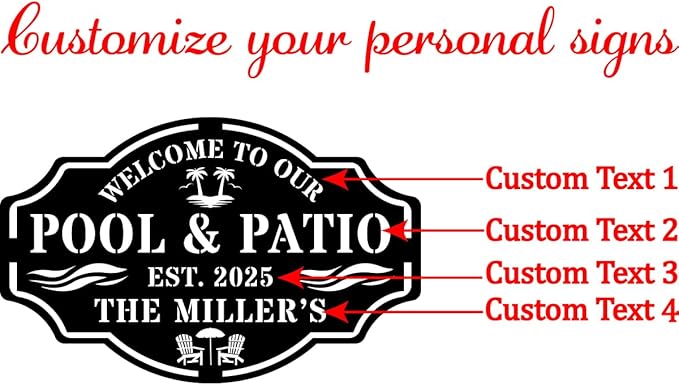 Personalized Name Metal Pool Sign, Patio Signs - Image 5