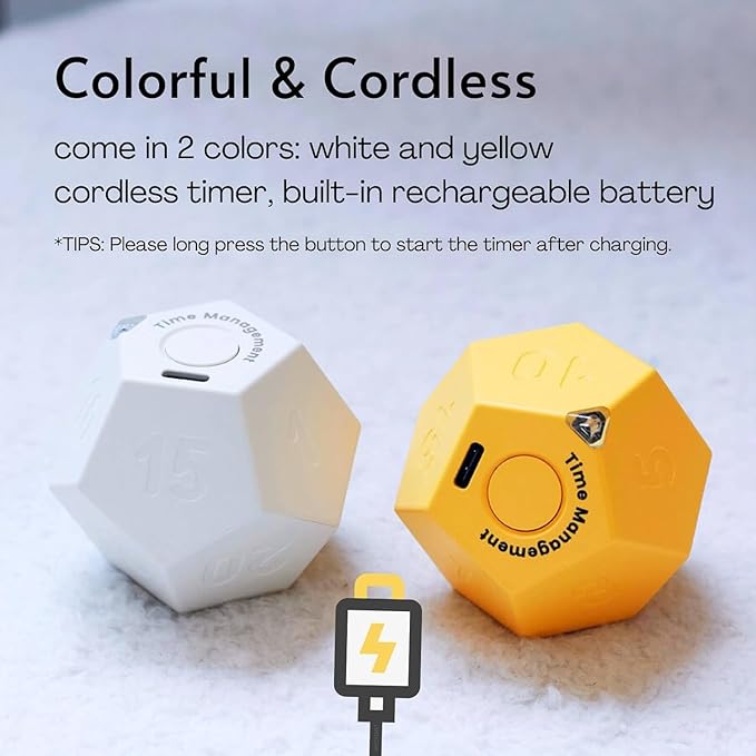 Mini 12 Sided Cube Timer, 11 Preset Times Pomodoro Timer - Image 9