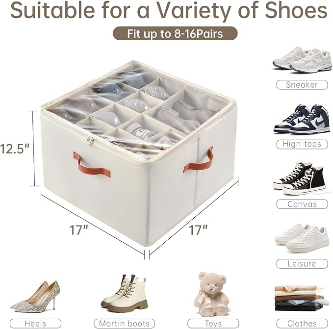 INSTY Shoe Organizer for Closet, 2 Pack Foldable Shoe Storage Containers - Image 2