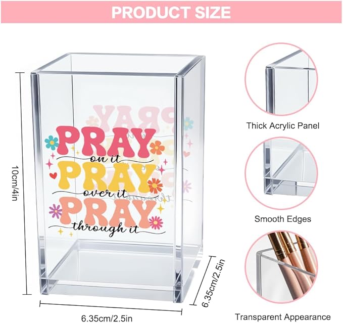 Vgrti Pray on it Pray through it Acrylic Cosmetic Pencil Pen Holder Cup - Image 2