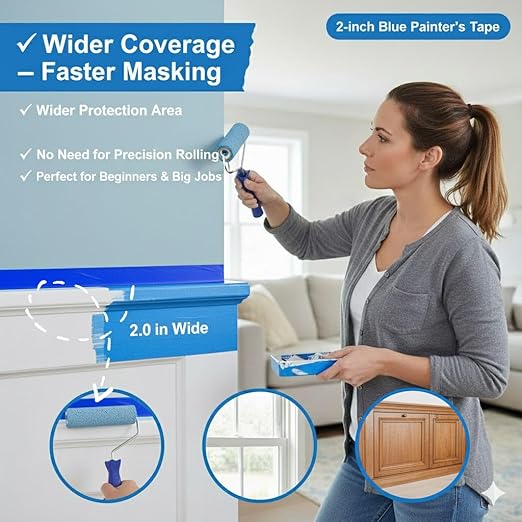 SWRT Blue Painters Tape 2 Inch Wide – 12 Rolls x 55 Yards, Clean Removal - Image 3