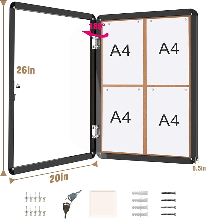 Mifuro 26"x20" Enclosed Bulletin Board, Lockable Weather-Resistant Aluminum - Image 5