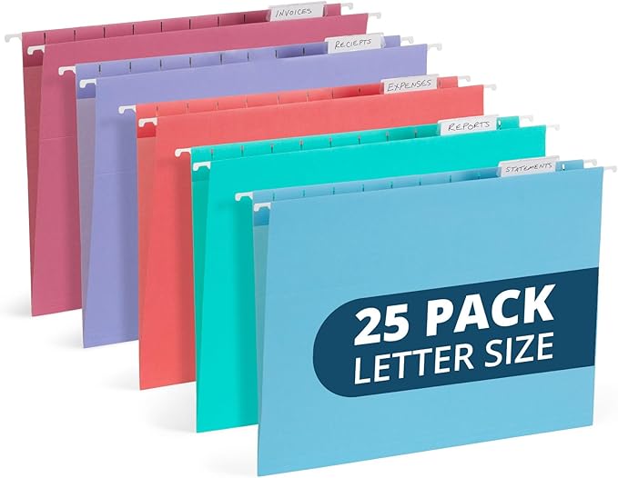 25 Blue Summit Supplies Pretty Hanging File Folders, Pastel Gem Tone Assorted by BlueSummitSupplies