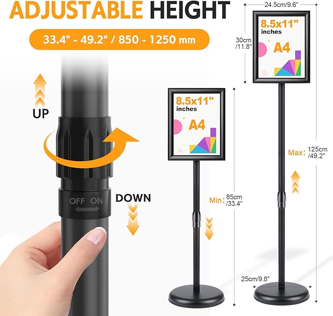 RedChili Sign Holder Stand 8.5x11 Inch, Adjustable Floor Standing Sign Holder - Image 2